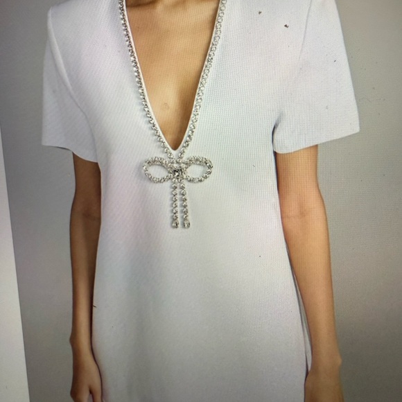 AREA White Dress with Crystal Detail - Picture 3 of 12